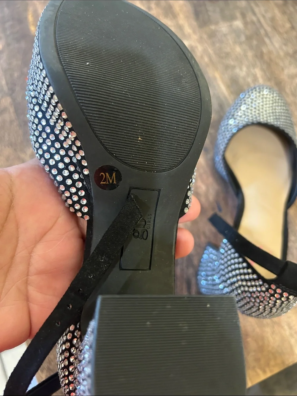 Gianni Bini Black Rhinestone Ankle-Strap Block Heels